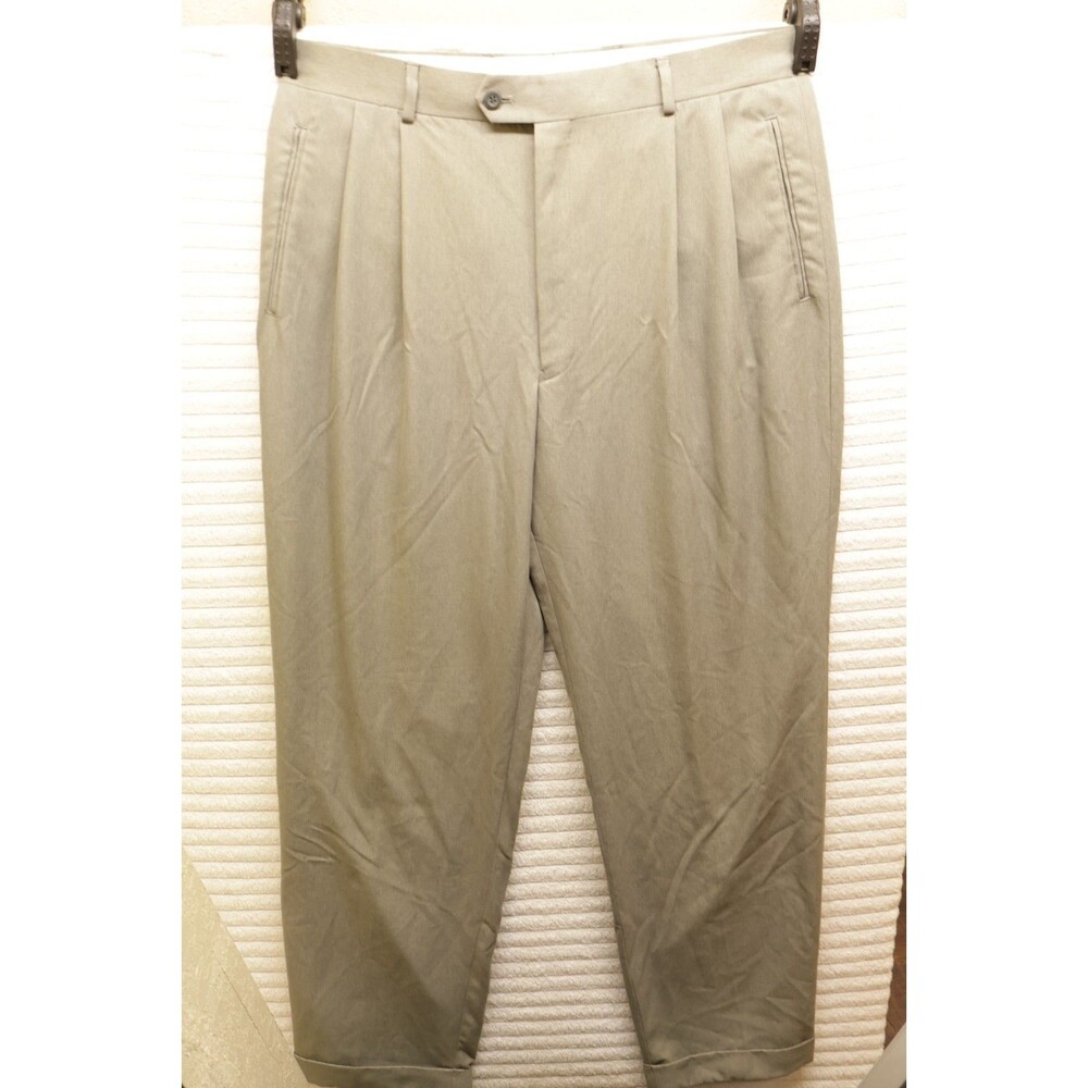 Braggi by Louis Raphael Men’s Pants 36x32 Pleated Cuffed Dress Slacks Khaki